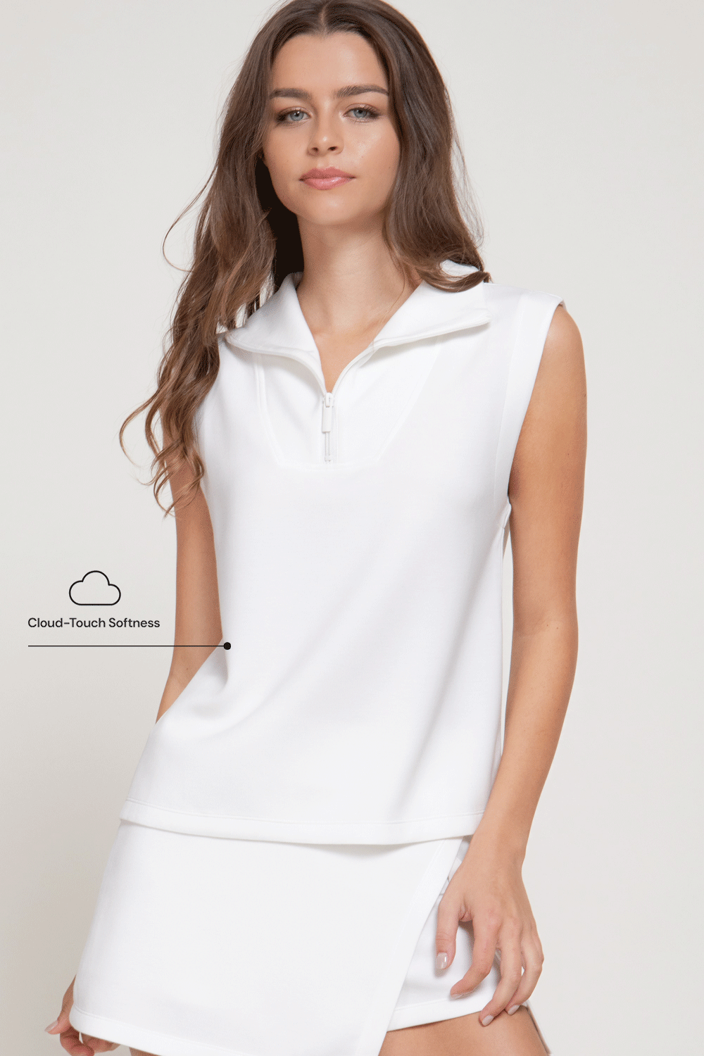 Sleeveless High Neck Soft Scuba Top with Zipper Detail