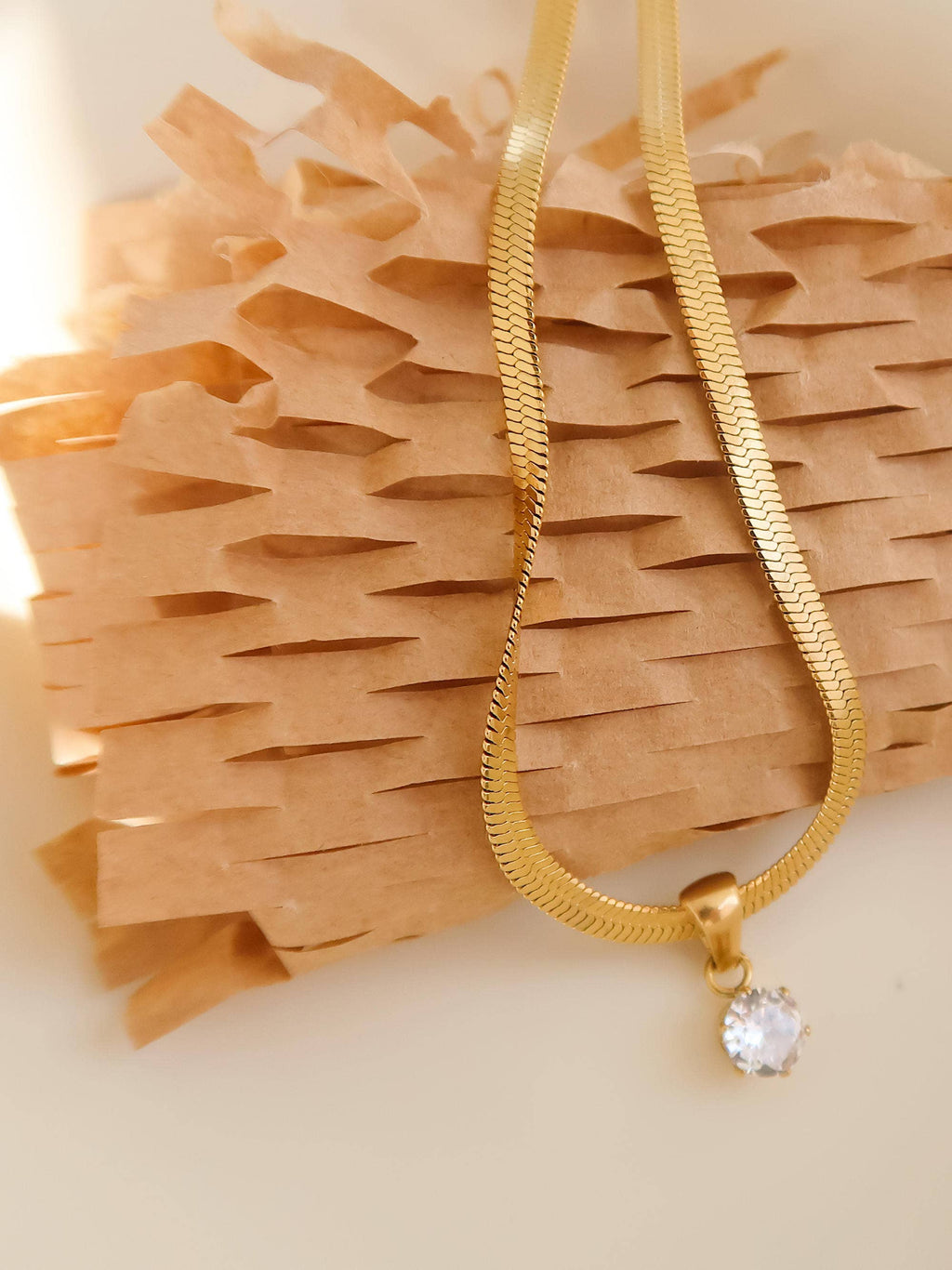 Blanc 18K Gold Non-Tarnish CZ Snake Chain Necklace