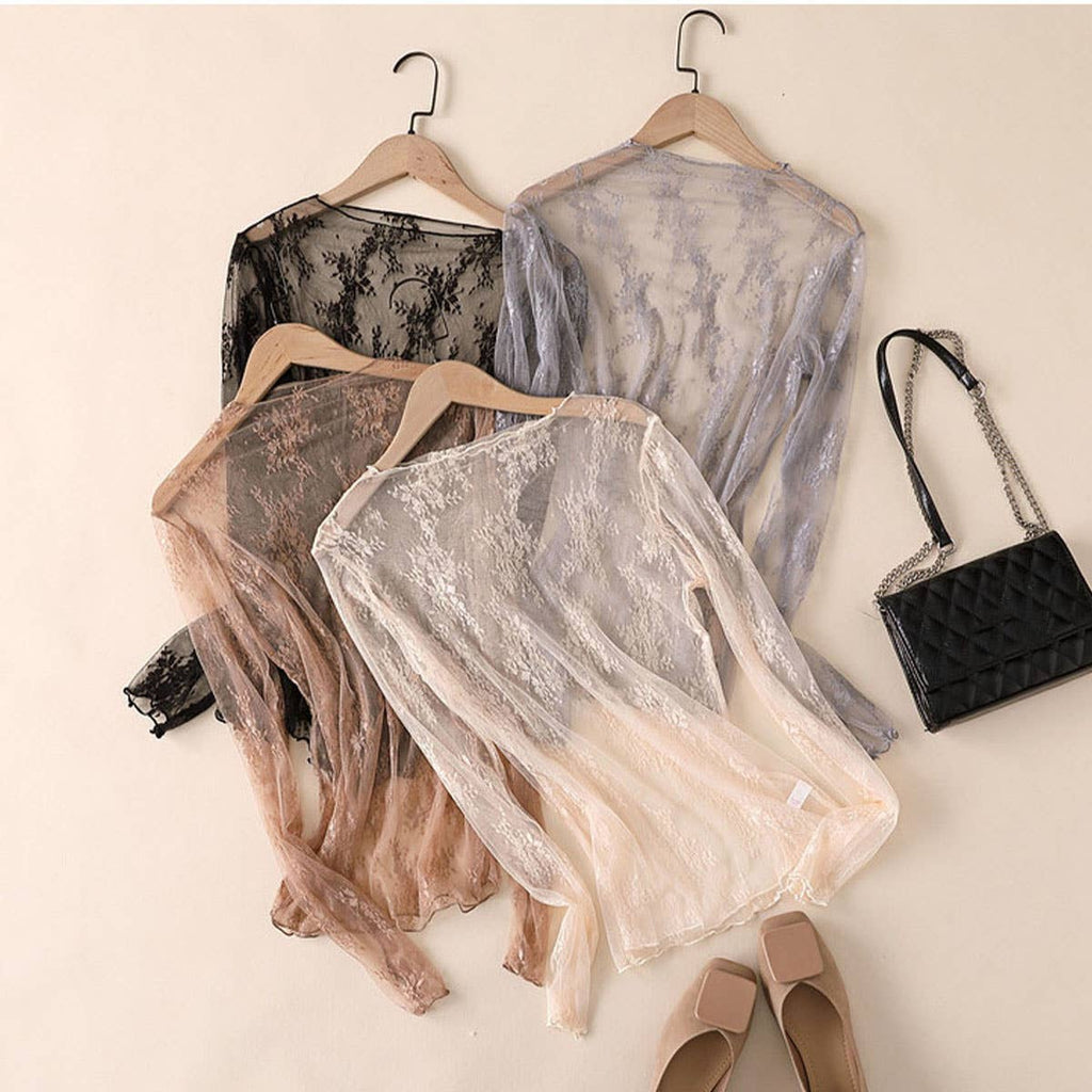 Sexy Mesh Blouse - Long Sleeve Lace Top for Women_CWTBLL3619