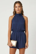 Lace Trim Halter Romper
