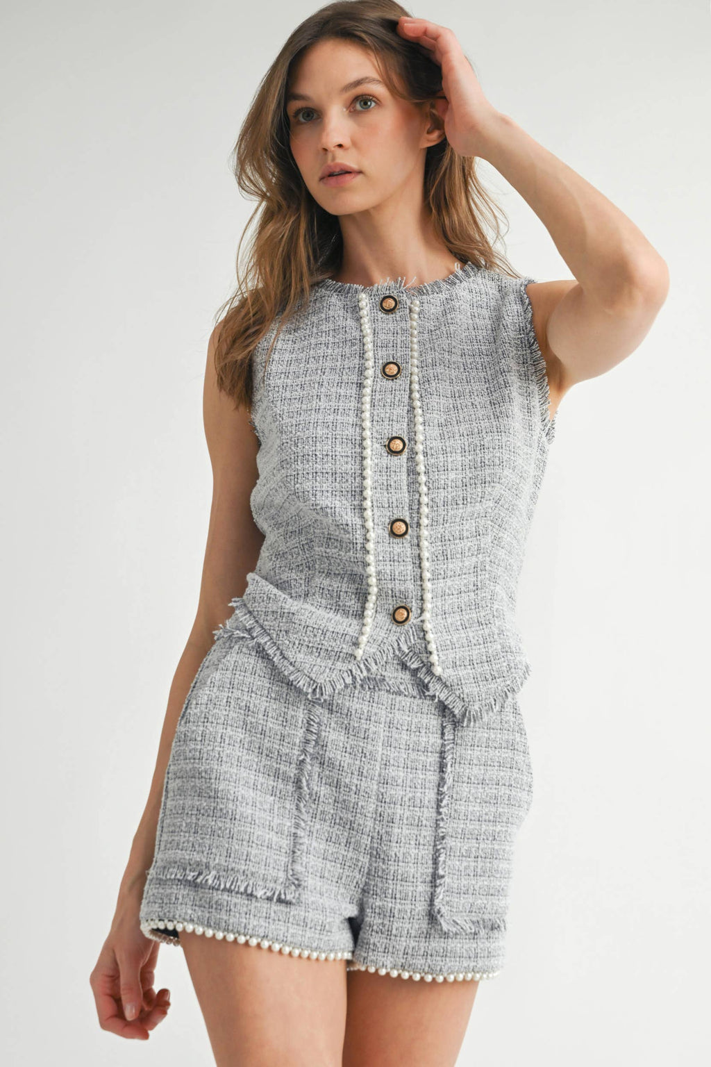 Lavender Tweed 2-Piece Shorts Set