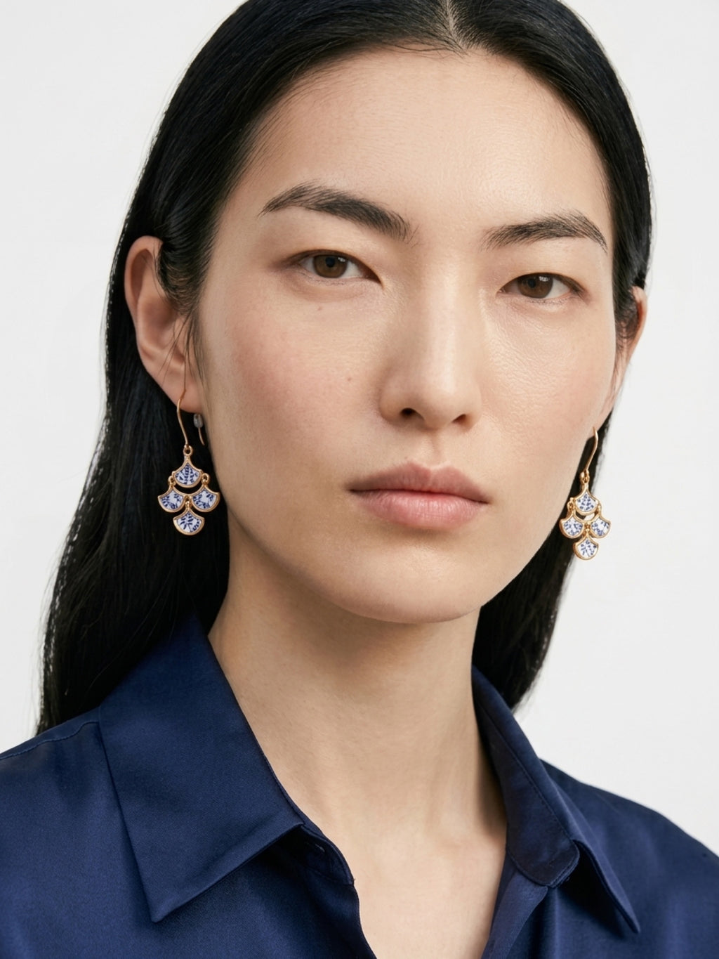 Boho-Chic Gold and Blue Mother of Pearl Floral Earrings