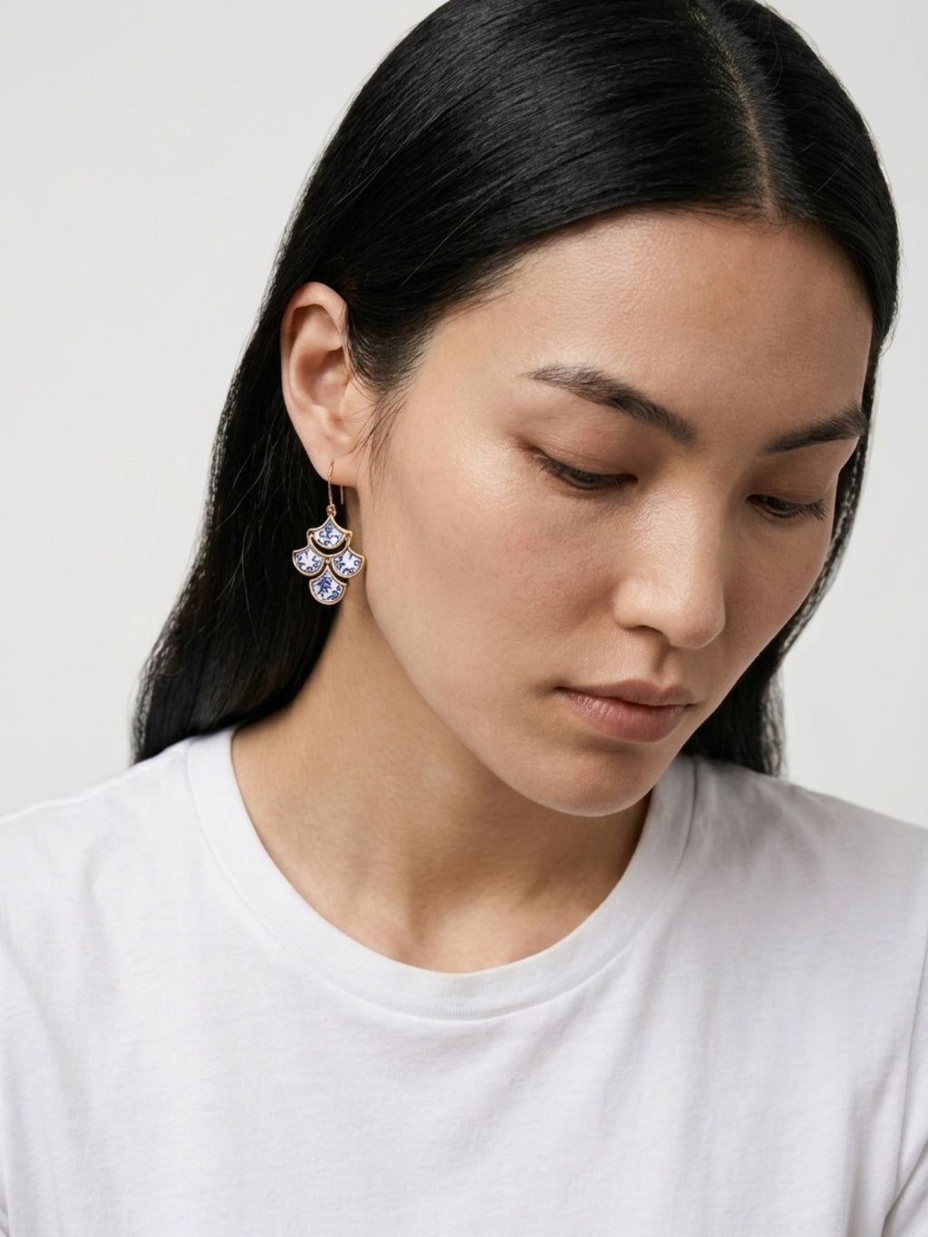 Boho-Chic Gold and Blue Mother of Pearl Floral Earrings