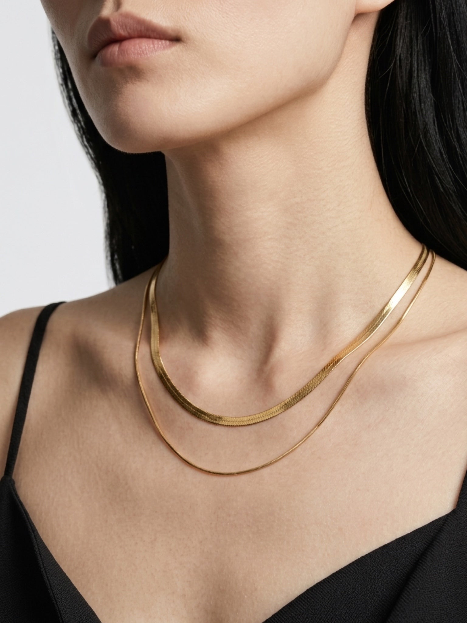 Jean 18K Gold Non-Tarnish Layered Flat Snake Chain Necklace