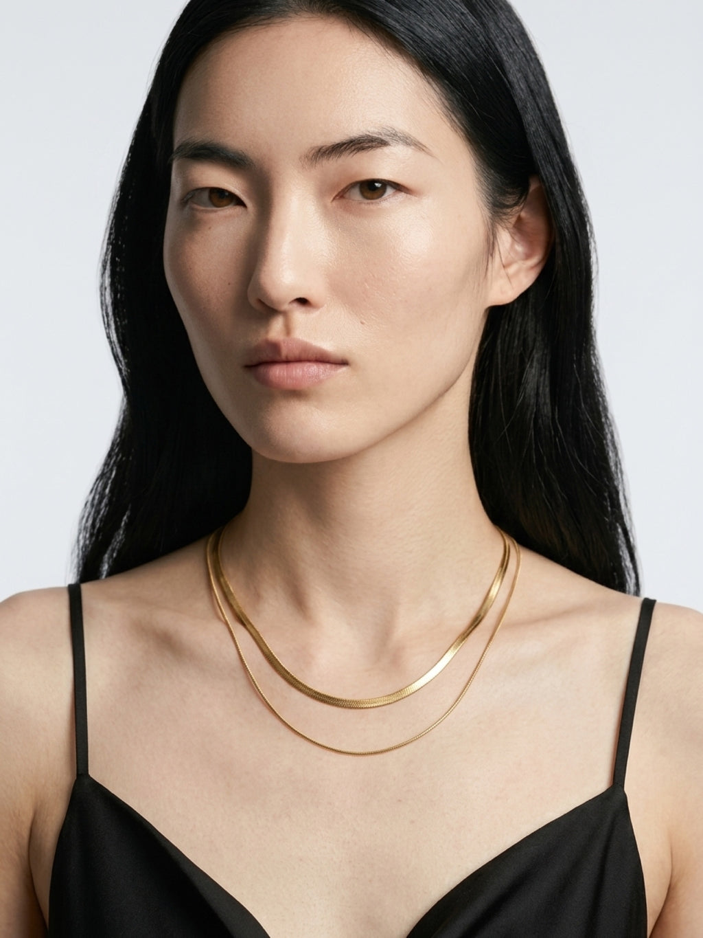 Jean 18K Gold Non-Tarnish Layered Flat Snake Chain Necklace