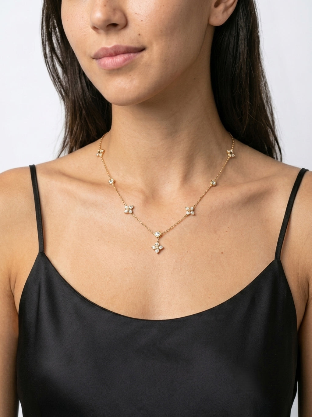Aveline 18K Gold Non-Tarnish CZ Floral Chain Necklace