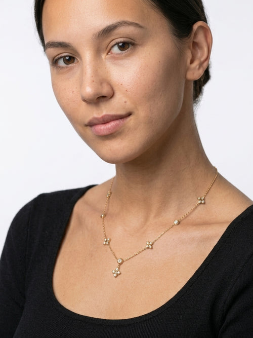 Aveline 18K Gold Non-Tarnish CZ Floral Chain Necklace