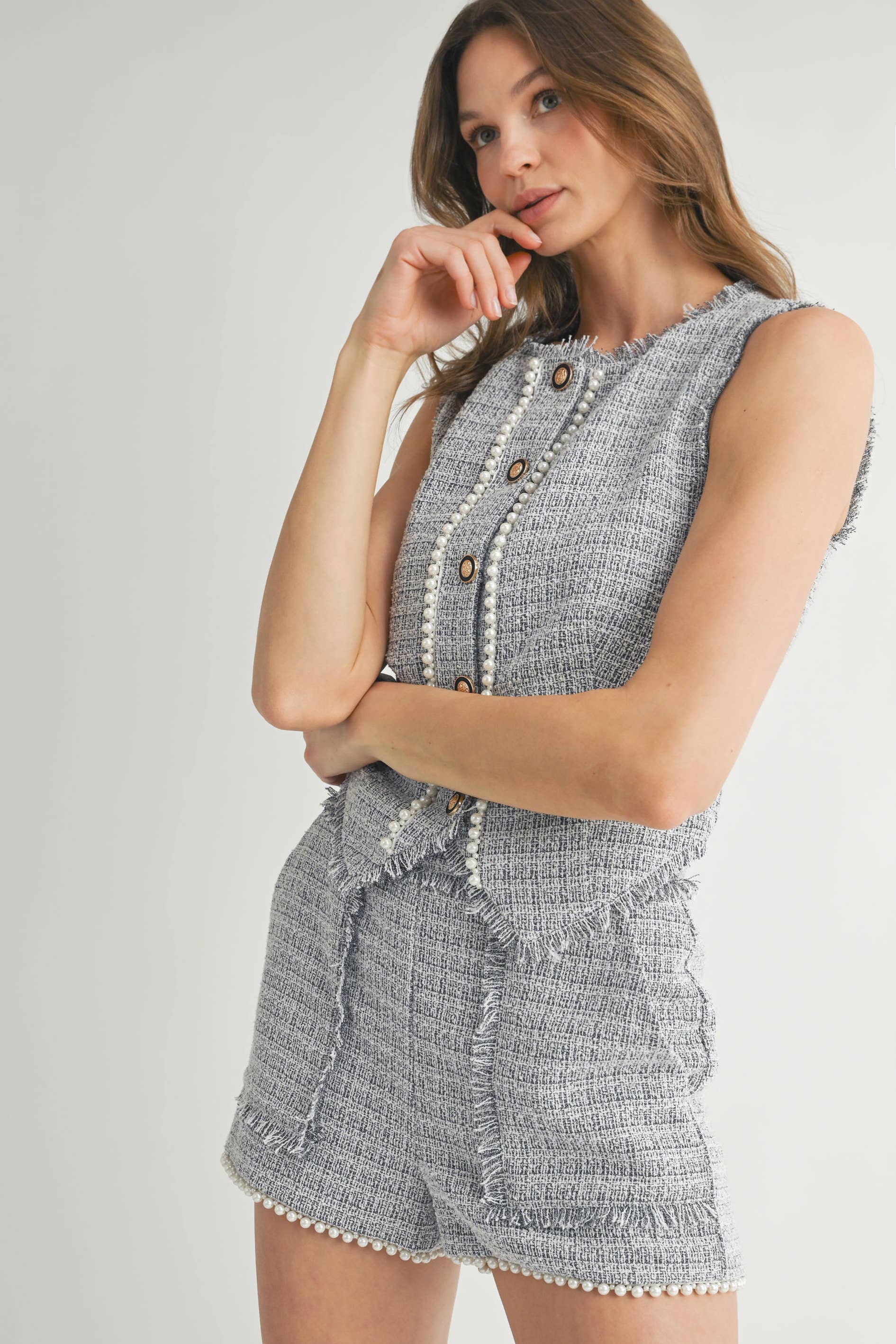 Lavender Tweed 2-Piece Shorts Set