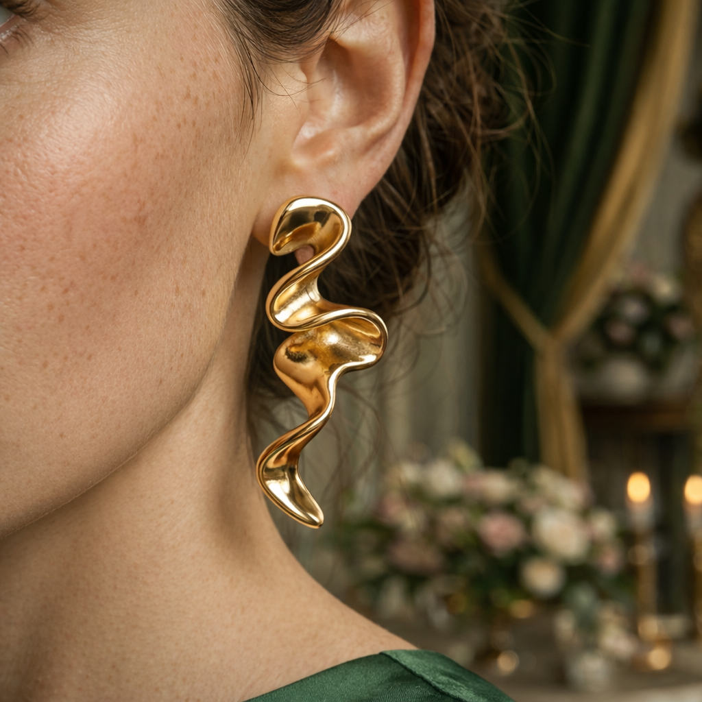14K Gold Filled Sculptural Flow Drop Earrings