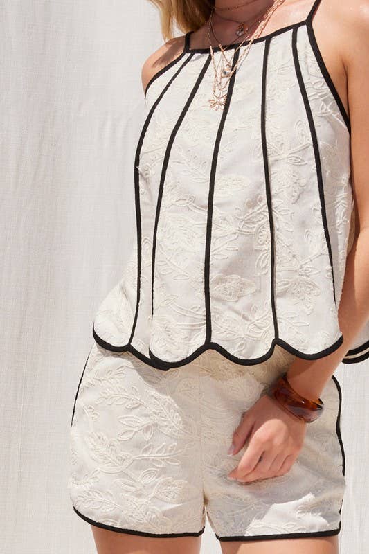 Embroidery Contrast Binding Linen Set