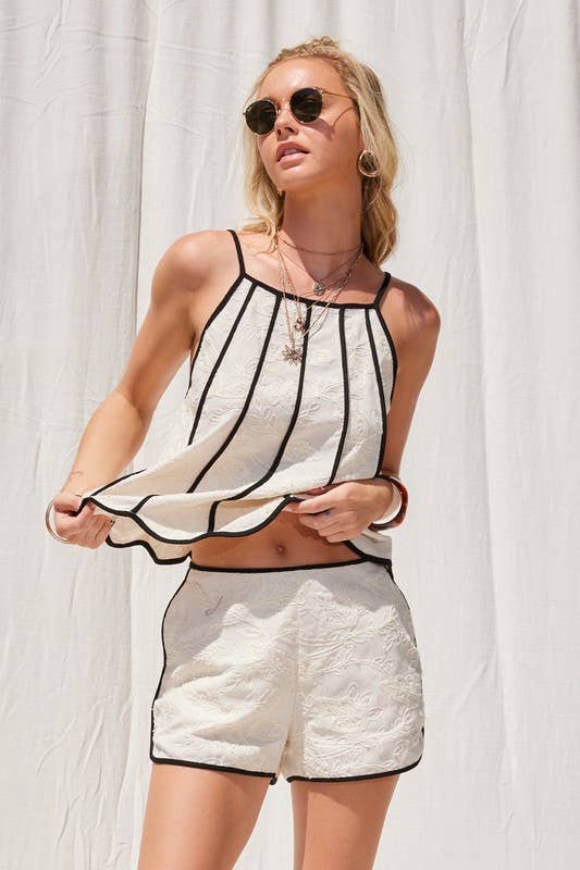 Embroidery Contrast Binding Linen Set