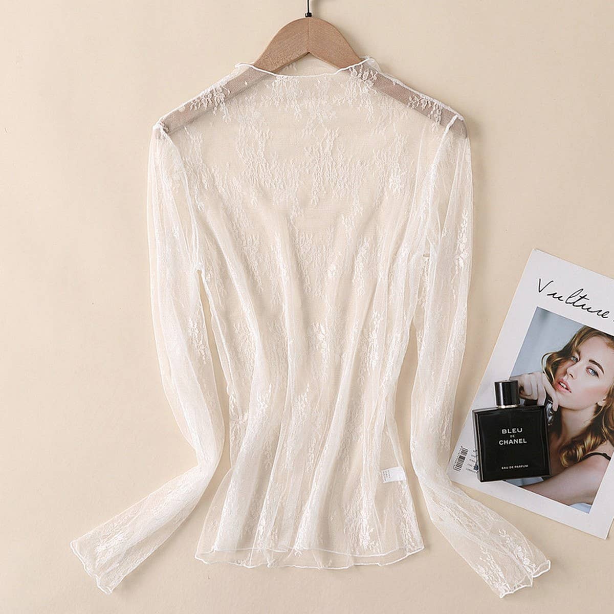 Sexy Mesh Blouse - Long Sleeve Lace Top for Women_CWTBLL3619