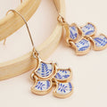 Boho-Chic Gold and Blue Mother of Pearl Floral Earrings