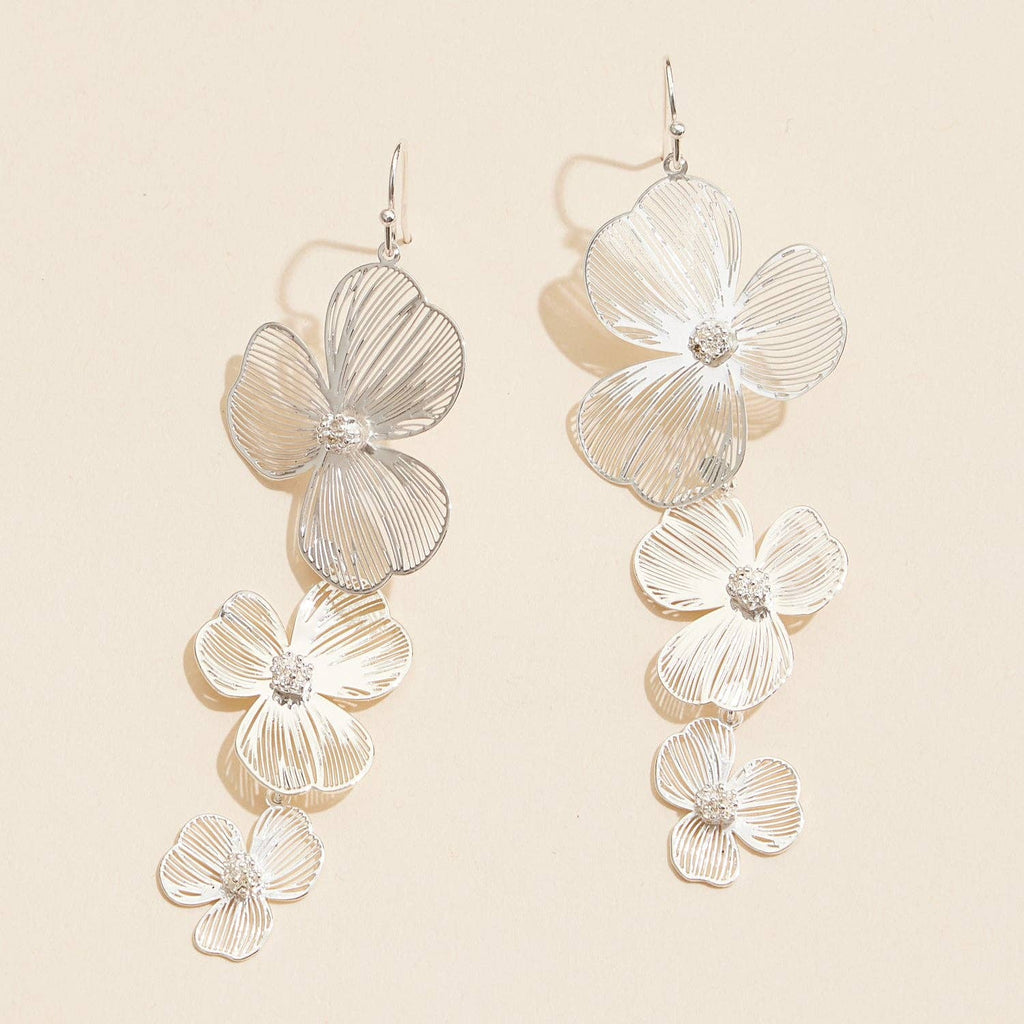 Delicate Laser Cut 3D Floral Filigree Drop Earrings