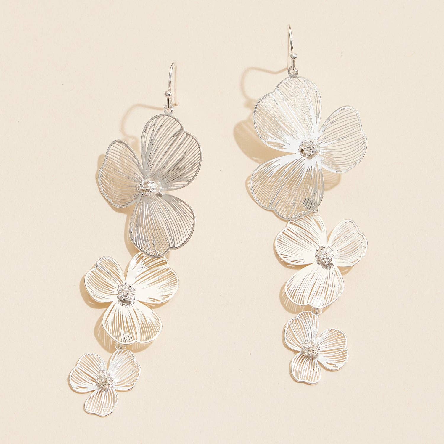 Delicate Laser Cut 3D Floral Filigree Drop Earrings
