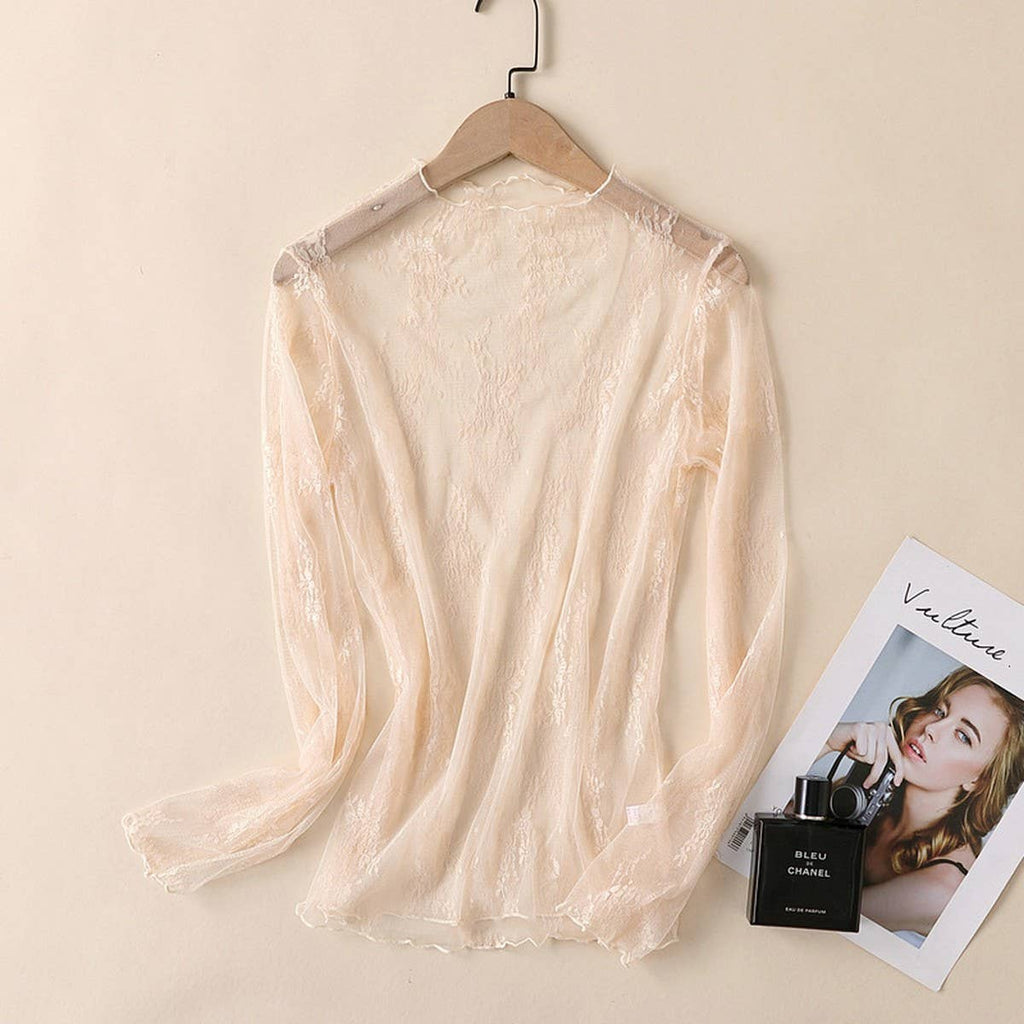 Sexy Mesh Blouse - Long Sleeve Lace Top for Women_CWTBLL3619