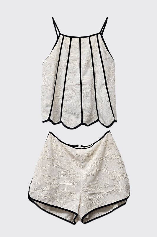 Embroidery Contrast Binding Linen Set