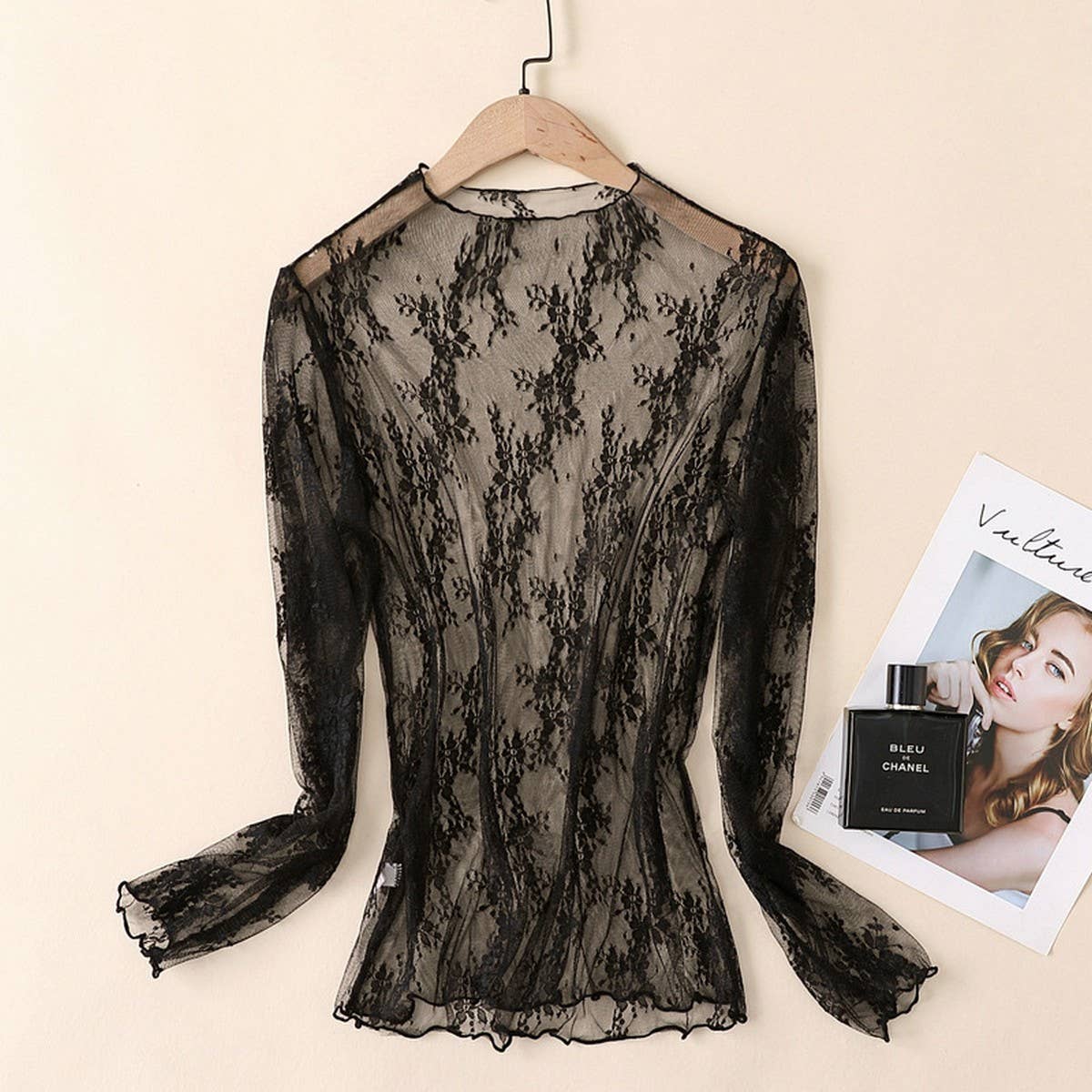 Sexy Mesh Blouse - Long Sleeve Lace Top for Women_CWTBLL3619
